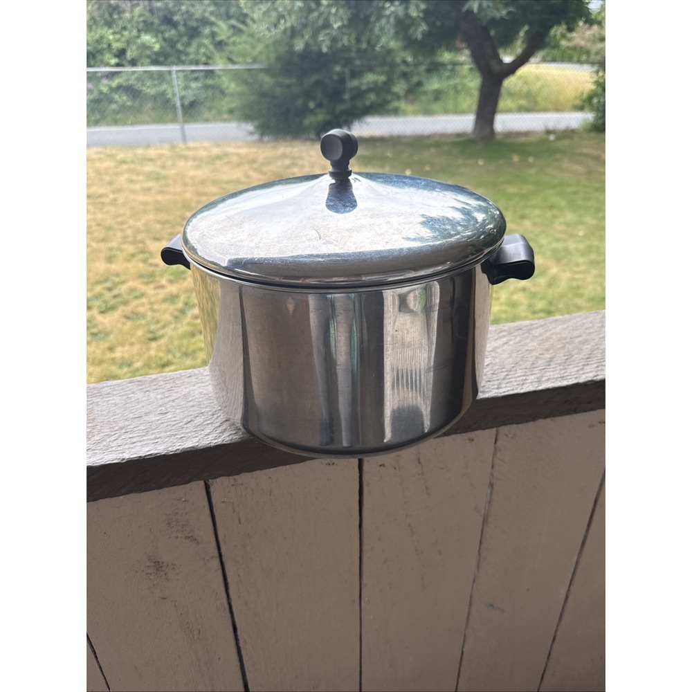 Vtg Farberware 8 Qt Stock Pot with Lid Aluminum Clad  USA  Stainless Steel J D